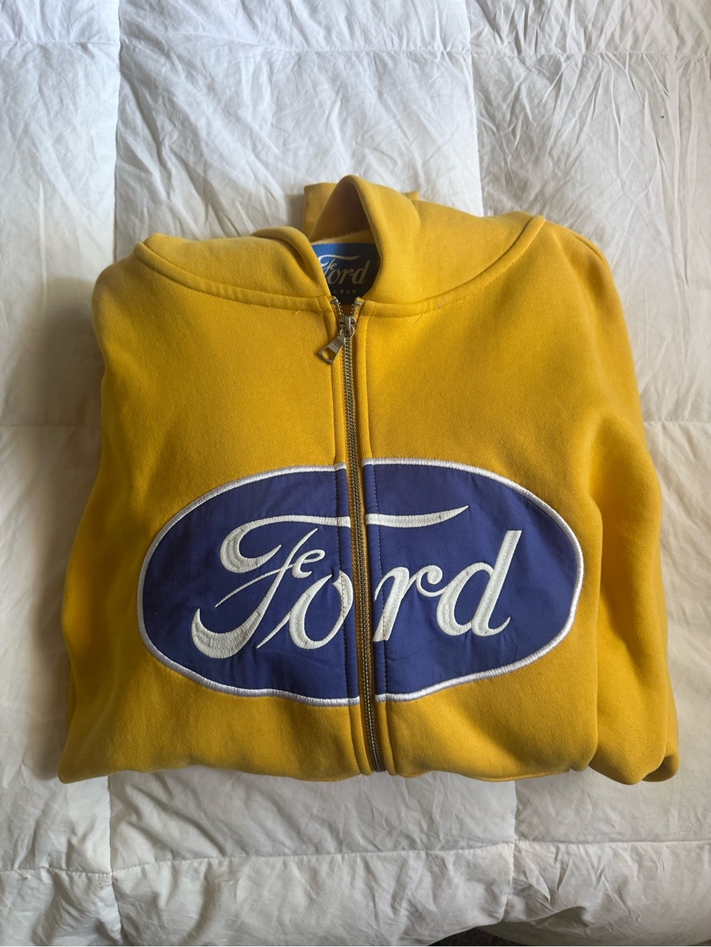 Ford Yellow Zip-Up Hoodie with Blue Ford Logo PAC Sun Ford Brand Size XL